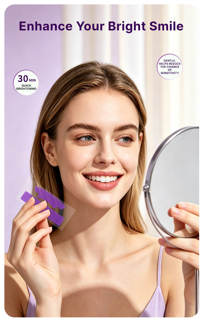 HD-TESTRP69 Teeth Whitening Strip Kit PE Material Purple Strips for Upper/Lower Teeth Private Label