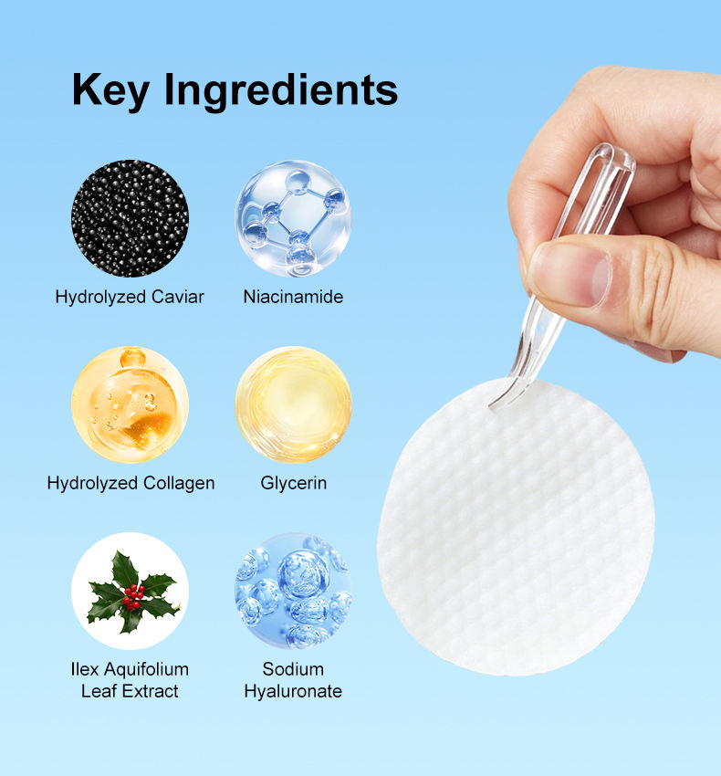 OEM Hydrolyzed Caviar & Hyaluronic Acid Facial Pads, Gentle Exfoliating Cotton Pads, Refining Skin Night Skincare, Bulk Custom Packaging