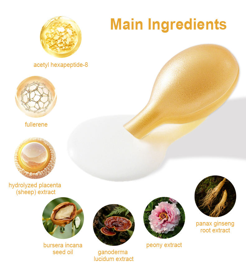 OEM Vegan Fullerene for Capsule Serum Placenta Extract Vitamin C E Hyaluronic Acid Whitening Face Rejuvenation Single-Use