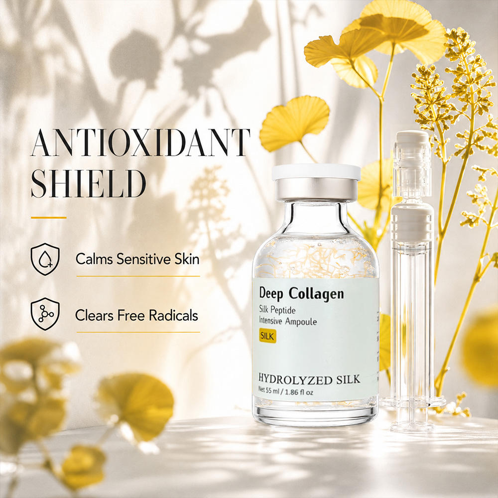 Private Label Deep Collagen Silk Peptide Ampoule Hydrating Smoothing Facial Serum Ampoule for Daily Face Skin Care OEM ODM