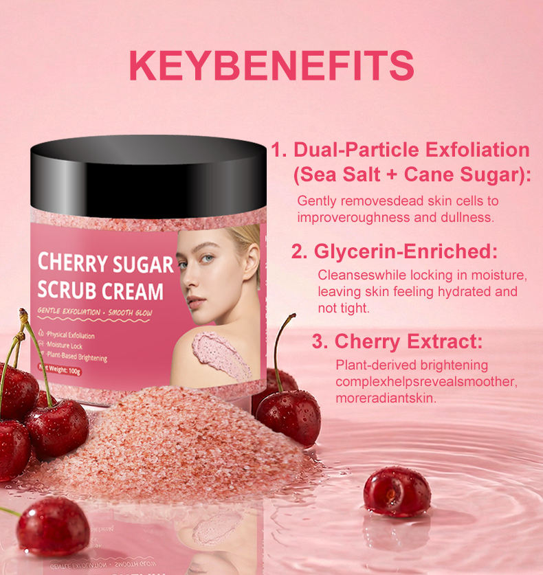 Wholesale Gentle Cherry Scent Sugar Body Scrub Cream Moisturizing Body Cleansing Scrub Private Label ODM for Body Beauty Care