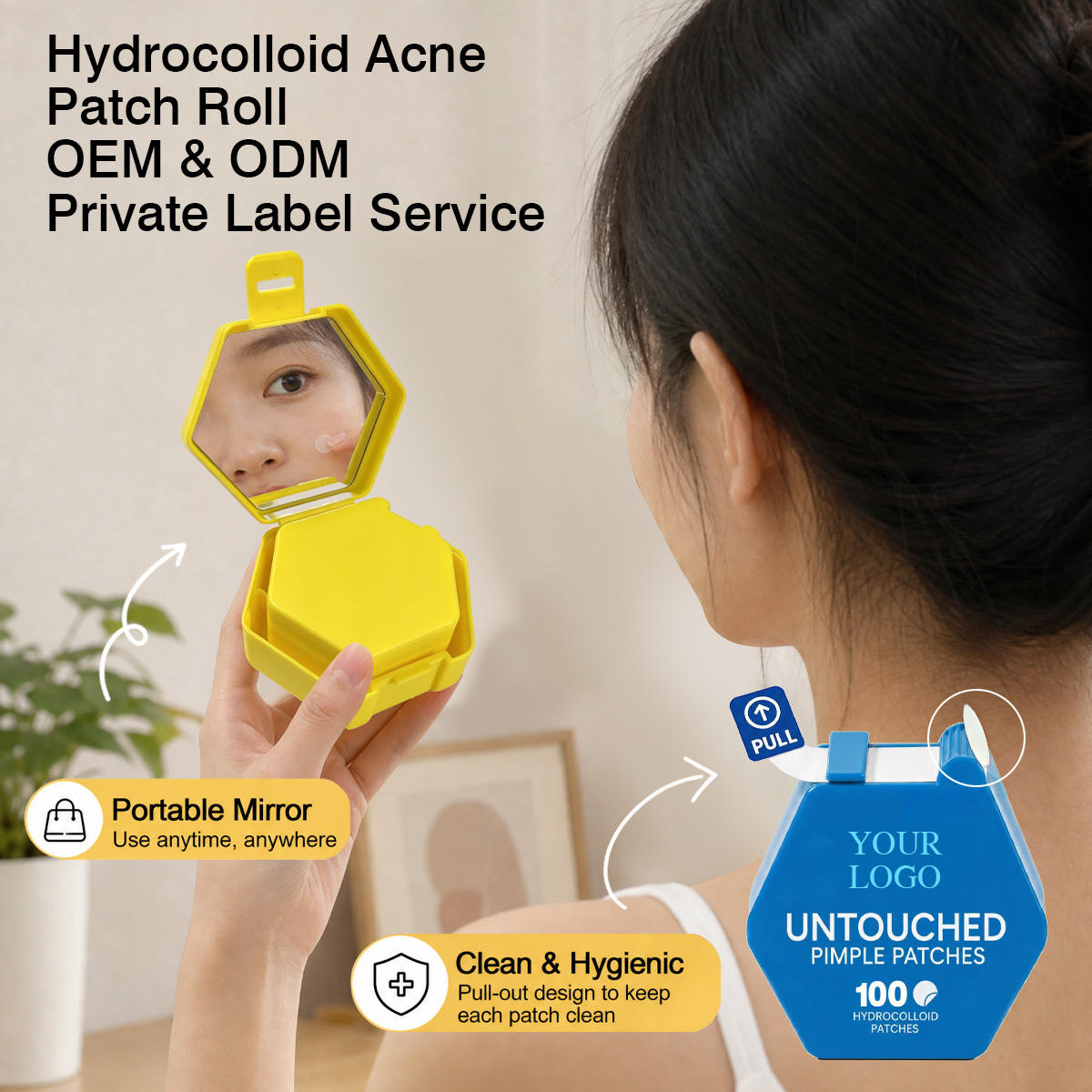 OEM 100 Count Roll Hydrocolloid Blemish Patch - Cut-to-Size, Waterproof Barrier, for Face & Body Daily Protection